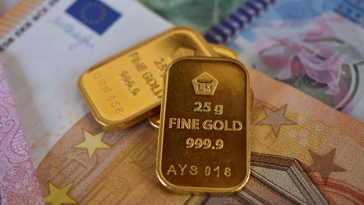 25 gram gold bar on euro banknotes